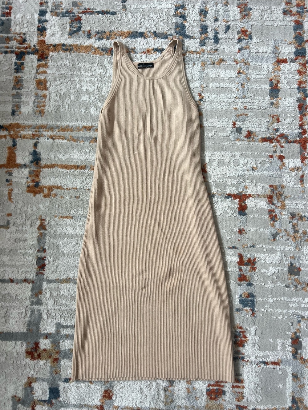 Moda International Ribbed Tank Midi Dress - Beige